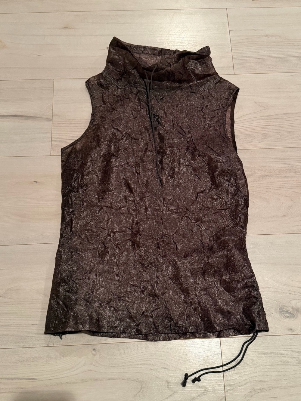 Adolfo Dominguez Brown Sheer Crinkled Top